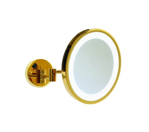 Gold Round Shaving/Make Up Mirror LED Light 3x Magnification