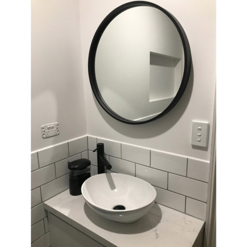 Milan Round Black Metal Frame Bathroom, Round Black Framed Bathroom Mirror
