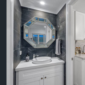 Bathroom Mirrors - The Top Mirrored Trends in Bathroom Design silver beaded Hex Mirror