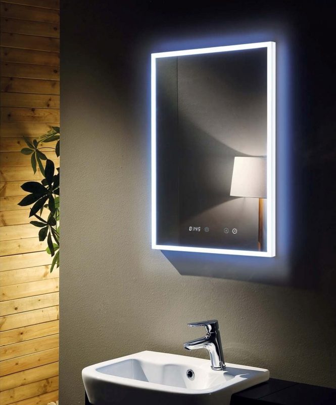 LED Rectangular Bathroom Mirror with Built in Clock