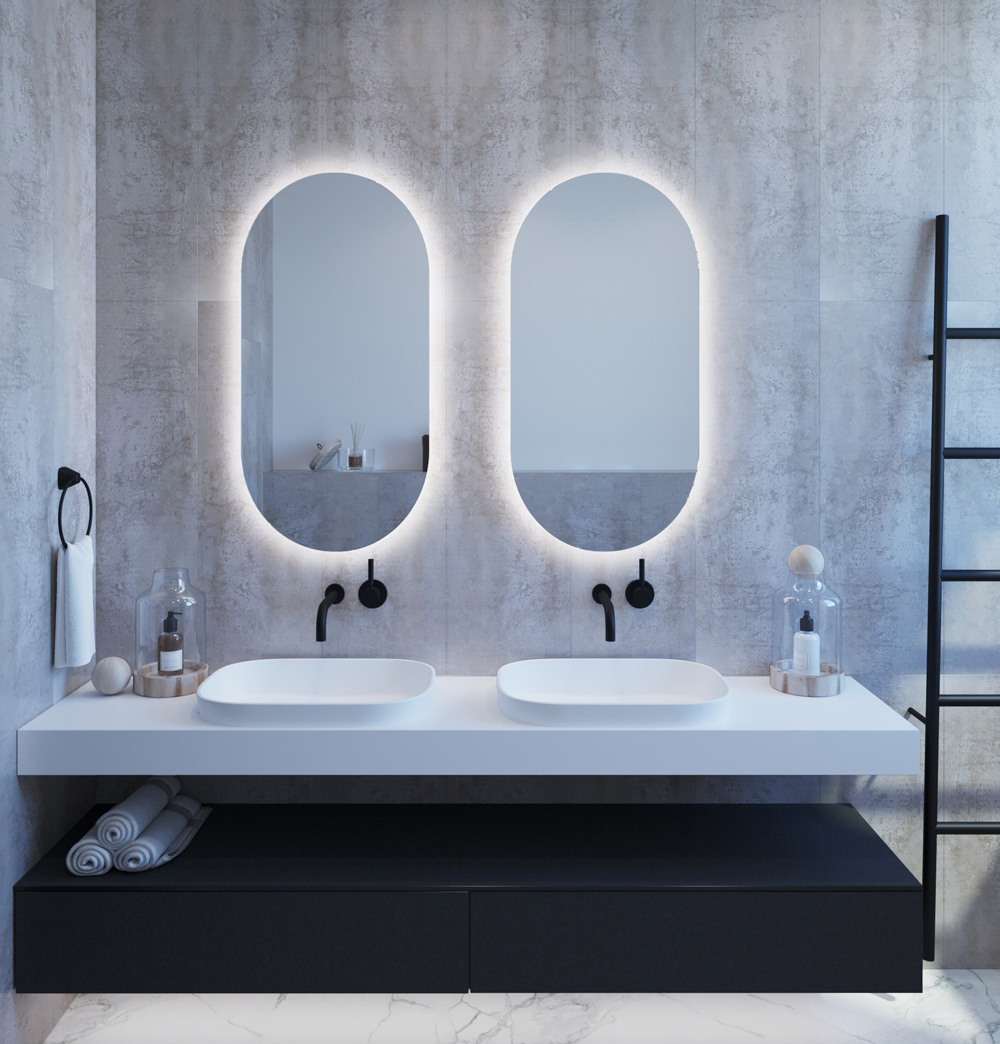 Oval Led Backlit Mirror 1000mm X 500mm, Bathroom Oval Mirror With Light
