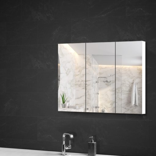 White Bathroom Mirror Cabinet with 3 Doors 70cmx15cmx60cm,White 