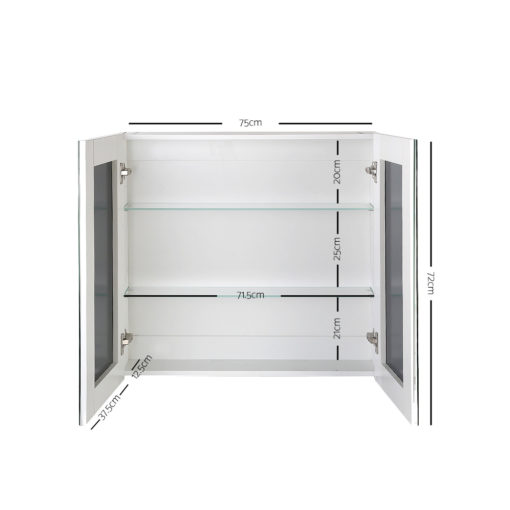 2 Doors Mirrored Wooden Cabinet - White 75 CM x 72 CM