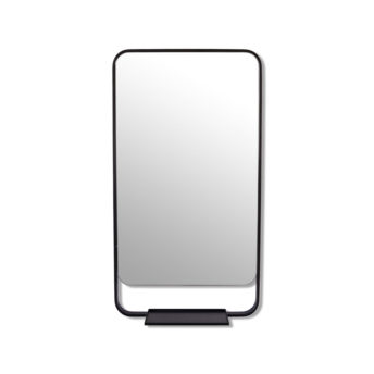 Radius Corner Black Stainless Steel Framed Mirror with Shelf - 100cm x 56cm