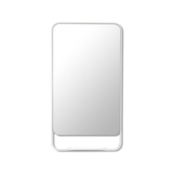 Radius Corner White Stainless Steel Framed Mirror with Shelf - 100cm x 56cm