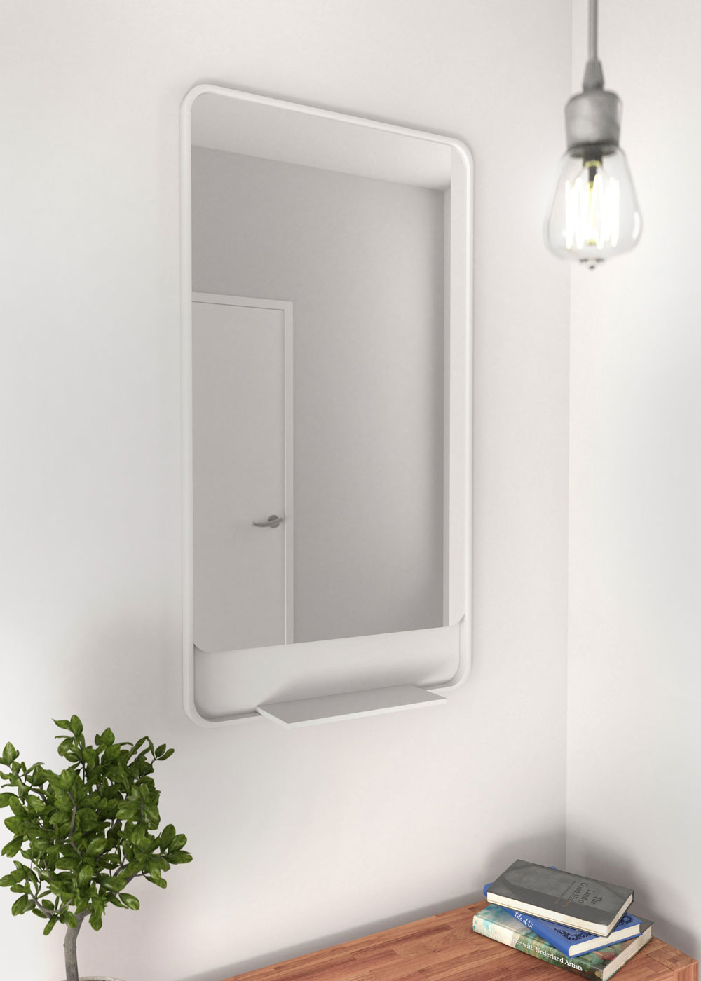 White Framed Bathroom Mirror with Shelf Luxe Mirrors