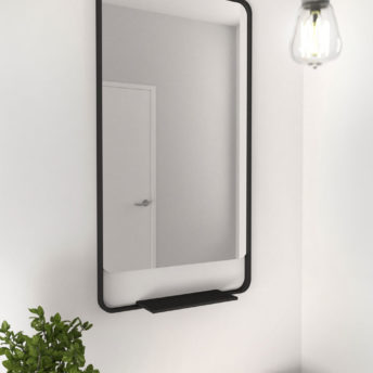 Radius Corner Black Stainless Steel Framed Mirror with Shelf - 100cm x 56cm