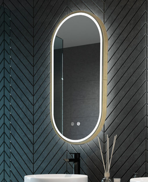gatsby brushed brass frame led mirror pill shaped