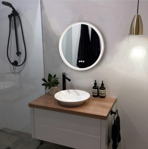 sphere gold brushed brass round led mirror