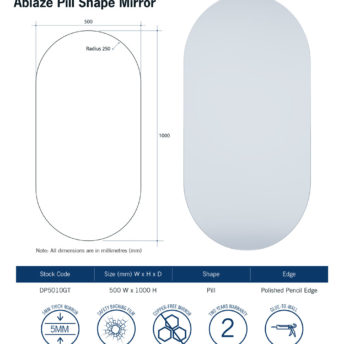 Pill Shape Polished Edge Mirror - Glue-To-Wall or Metal Hangers
