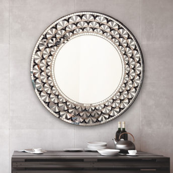 “Deco Bloom" Handmade Mosaic Round Mirror – Wall Art by Mirror Envy 55CM Dia