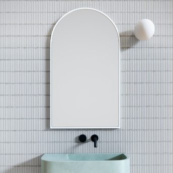 Arched White Metal Framed Bathroom Mirror