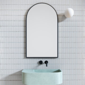 Black Arched Metal Frame Bathroom Mirror - 96cm x 56cm