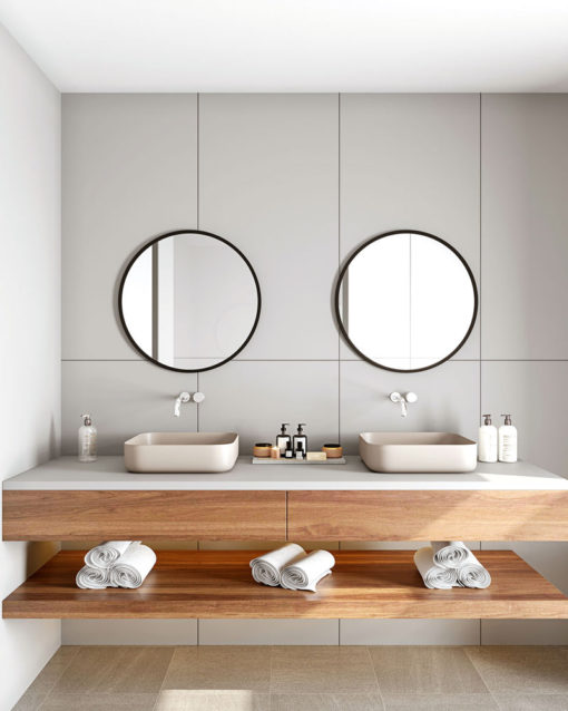 Luxe Madrid Black Round Metal Frame Bathroom Mirror - 2 Sizes