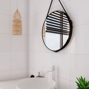 Luxe Oslo Round Black Leather Frame Bathroom Mirror - 50cm
