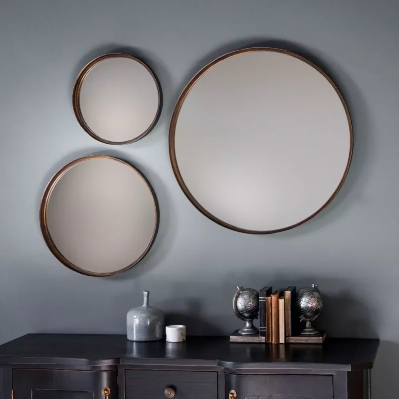Aged Bronze Round Mirror (Dimensions: S/M/L - 30cm / 41cm / 61cm)