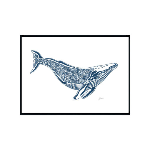 Harry-the-Humpback-Whale-in-Navy-Blue-Fine-Art-Print-Black