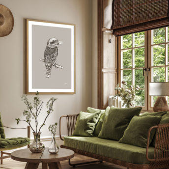 Kookaburra-Australian-Bird-in-Pine-Cone-Fine-Art-Print-LifeStyle