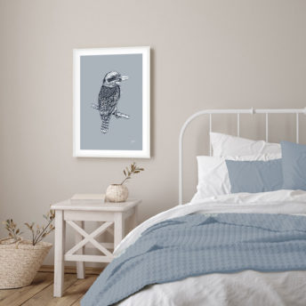Kookaburra-Australian-Bird-in-Wedgewood-Blue-Fine-Art-Print-LifeStyle