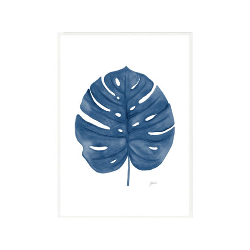 Monstera-Living-Art-Leaf-in-Navy-Blue-Fine-Art-Print-White