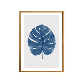 Monstera-Living-Art-Leaf-in-Navy-Blue-with-Whisper-Grey-Fine-Art-Print-Natural