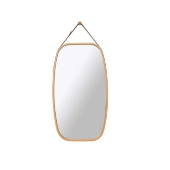 Bamboo Frame and Leather Strap Wall Mirror