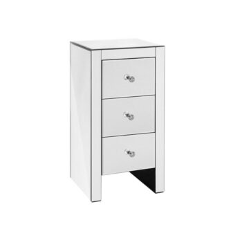 Queen 3 Drawer Mirrored Bedside Table
