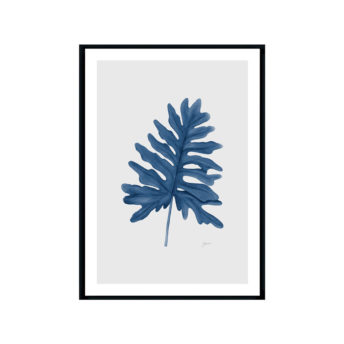 Philodendron-Living-in-Navy-Blue-Fine-with-Whisper-Grey-Art-Print-Black