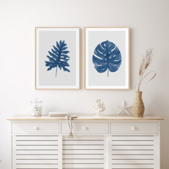 Philodendron-Living-in-Navy-Blue-Fine-with-Whisper-Grey-Art-Print-LifeStyle2