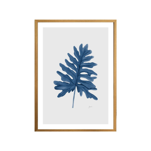 Philodendron-Living-in-Navy-Blue-Fine-with-Whisper-Grey-Art-Print-Natural