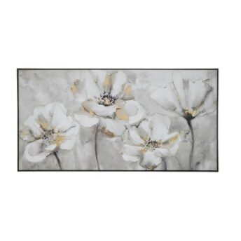 White Flowers With Foil Framed Wall Art Canvas
