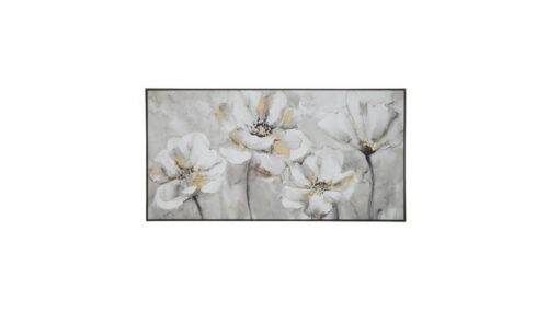 White Flowers With Foil Framed Wall Art Canvas