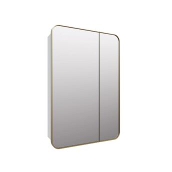 Curved Edge Rectangle Mirror Cabinet Satin Brass
