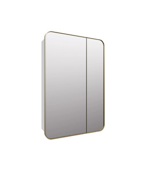 Curved Edge Rectangle Mirror Cabinet Satin Brass