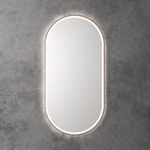 Touchless LED Pill Mirror with Brushed Bronze