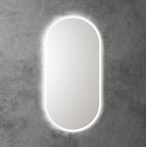 Touchless LED Pill Mirror with Matt White Frame
