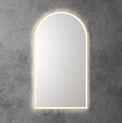 Touchless LED Arch Mirror with Brushed Gold Frame