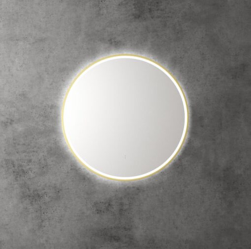 Touchless LED Round Mirror with Brushed Gold Frame