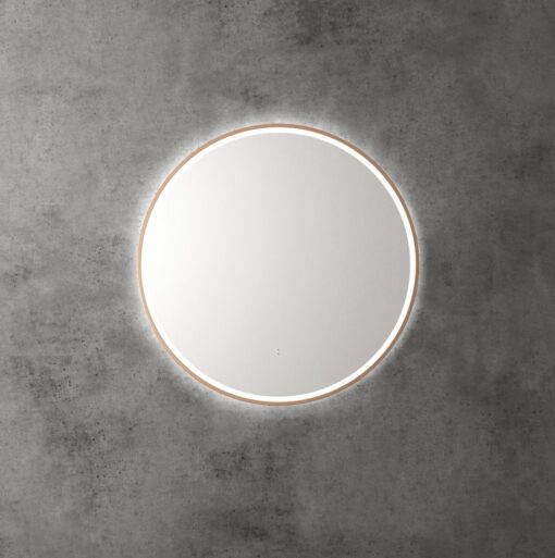 Touchless LED Round Mirror with Brushed Bronze Frame