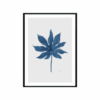 Aralia-Living-Leaf-in-Navy-Blue-with-Whisper-Grey-Fine-Art-Print-Black