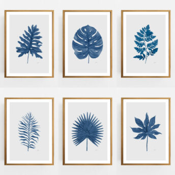 Aralia-Living-Leaf-in-Navy-Blue-with-Whisper-Grey-Fine-Art-Print-LifeStyle3