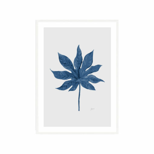 Aralia-Living-Leaf-in-Navy-Blue-with-Whisper-Grey-Fine-Art-Print-White