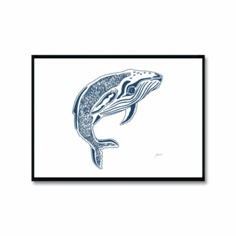 Henry-the-Humpback-Whale-in-Navy-Blue-Fine-Art-Print-Black