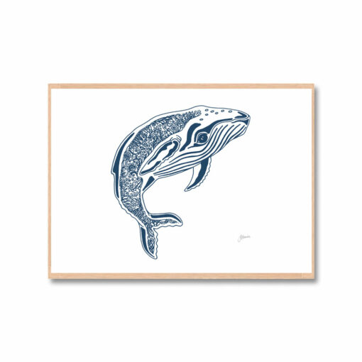 Henry-the-Humpback-Whale-in-Navy-Blue-Fine-Art-Print-Tas