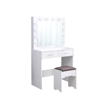 Francesca Vanity Set White with Lighted Mirror and Stool