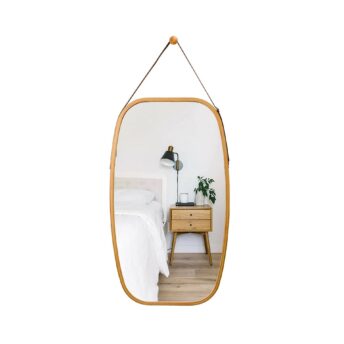 Hanging Bamboo Frame Mirror with Adjustable Strap