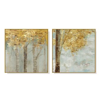 Set of 2 Golden Leaves Wall Art Canvas