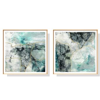 Set of 2 Green Marble Wall Art Canvas