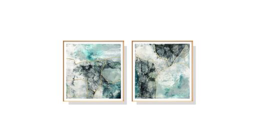Set of 2 Green Marble Wall Art Canvas