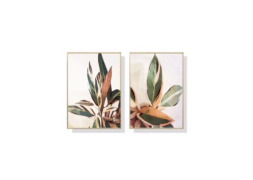 Set of 2 Botanical Leaves Wall Art Canvas